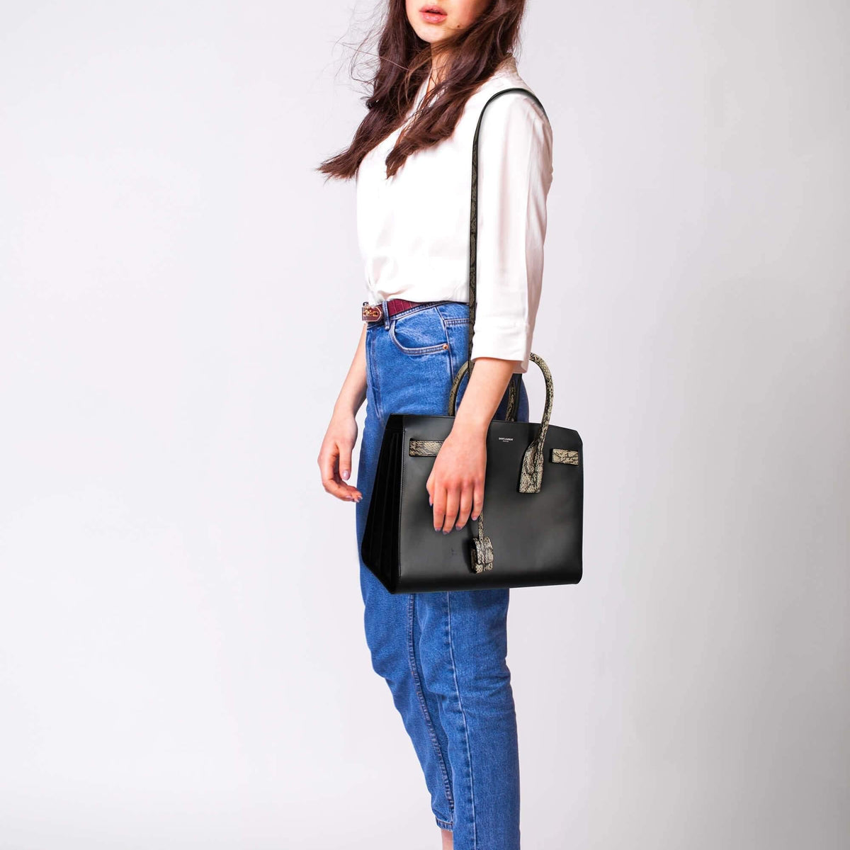 Classic Small Sac De Jour Python-Trimmed Black