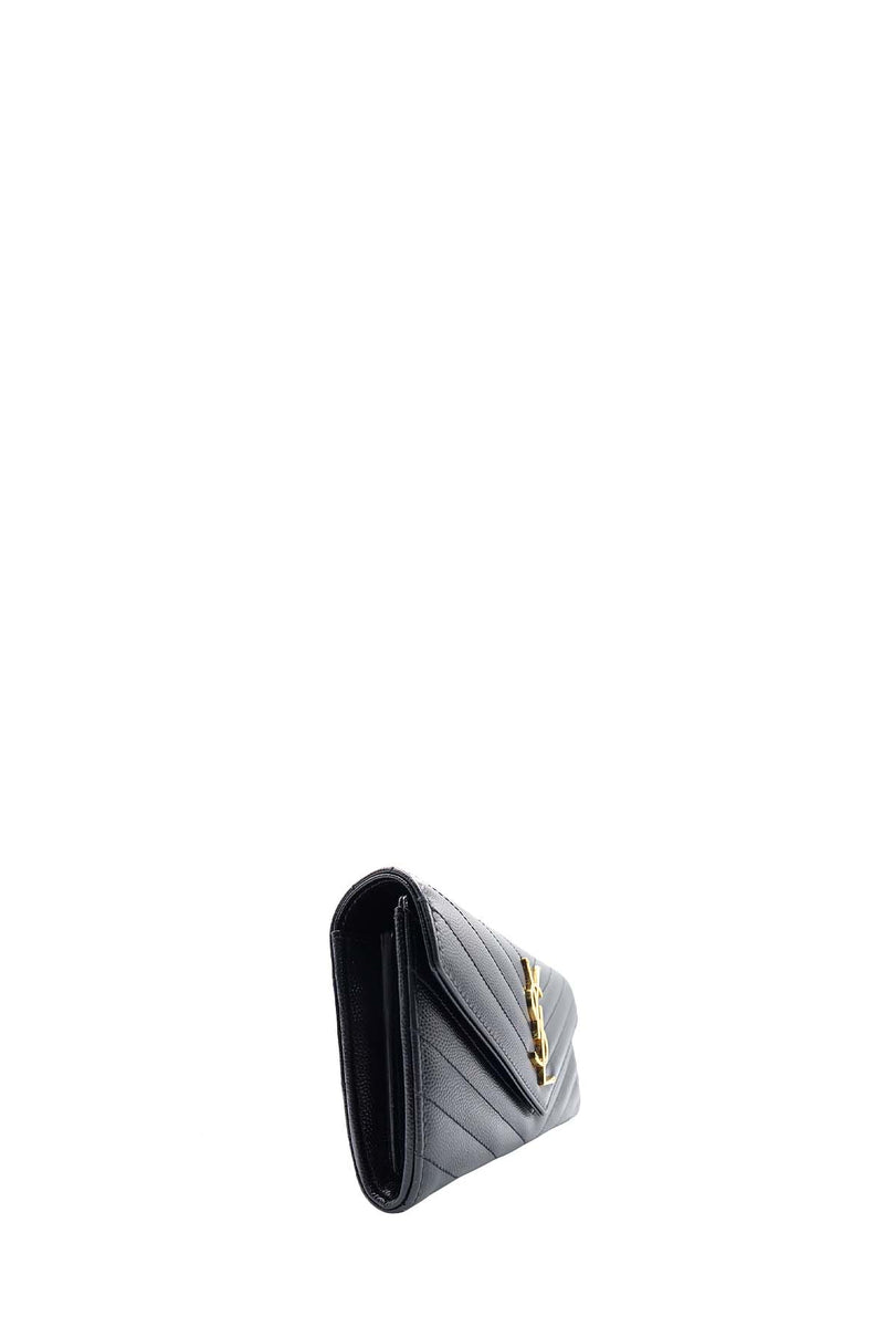 Large Cassander Matelasse Flap Wallet Black