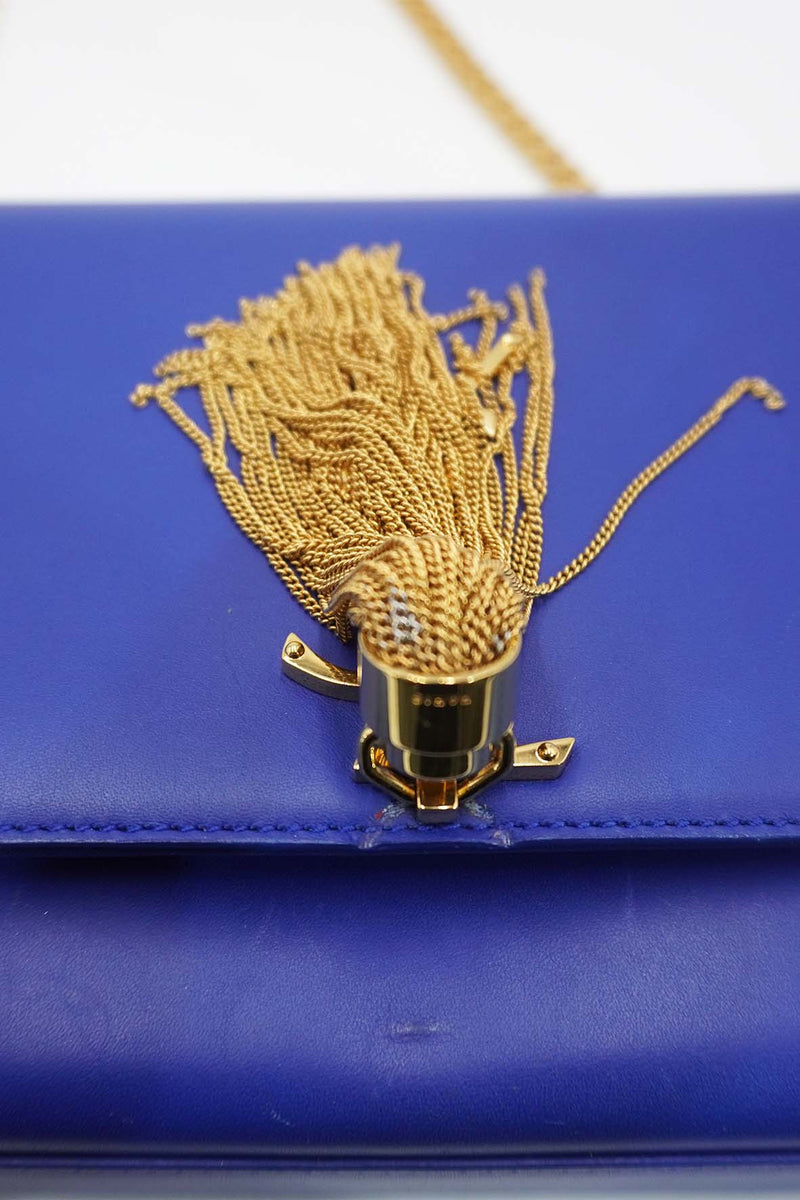 Leather Medium Kate Monogram Tassel Chain Bag with Tassel Blue