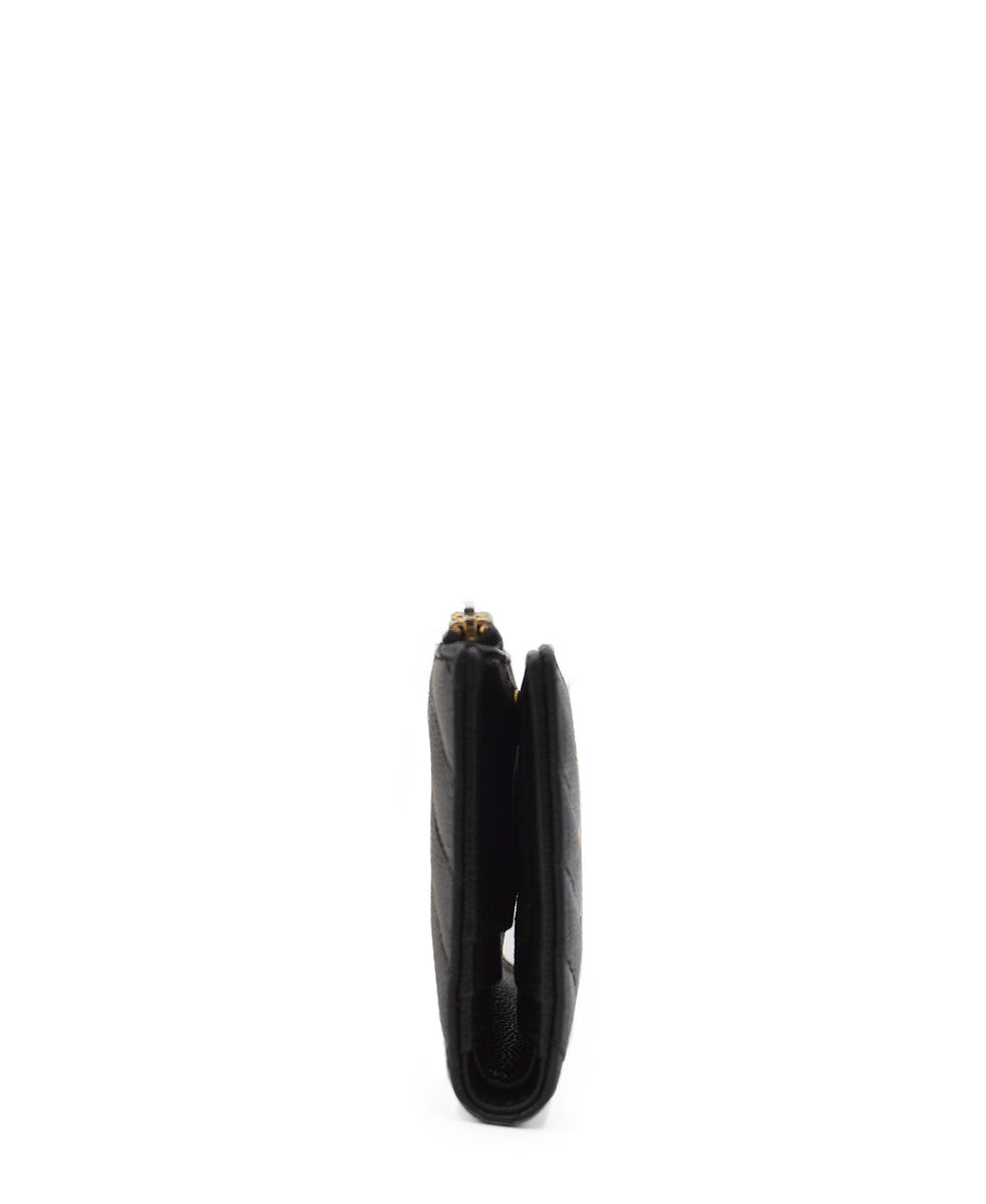 Matelassé Leather Cassandre Zip Compact Wallet Black