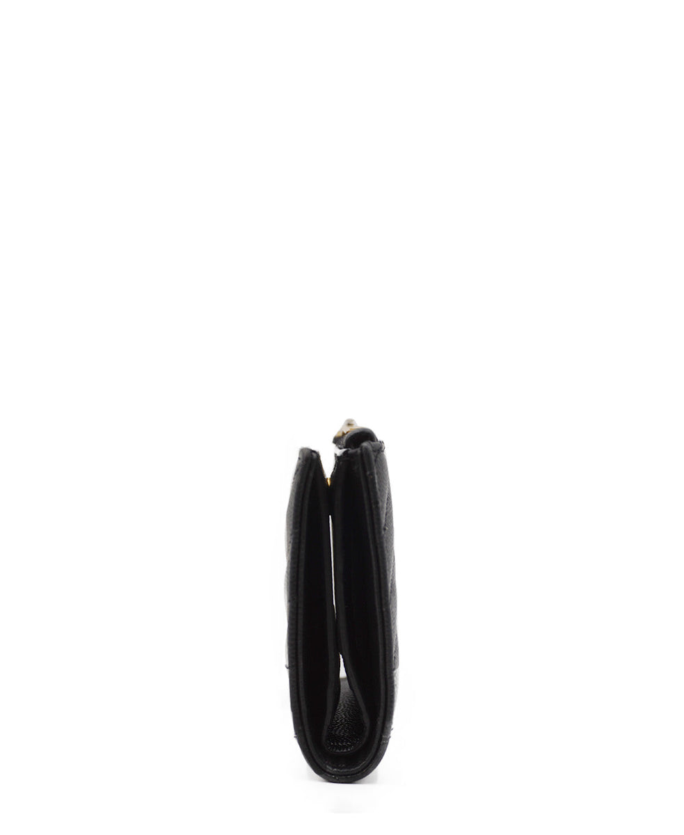 Matelassé Leather Cassandre Zip Compact Wallet Black
