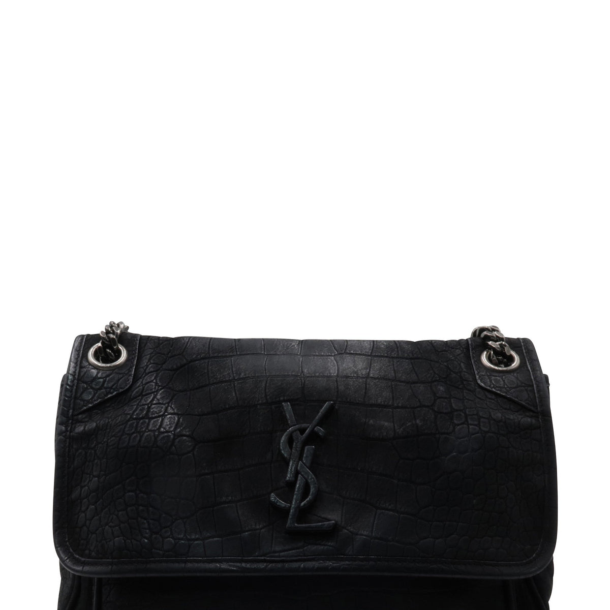 Medium Niki Crocodile Embossed Black