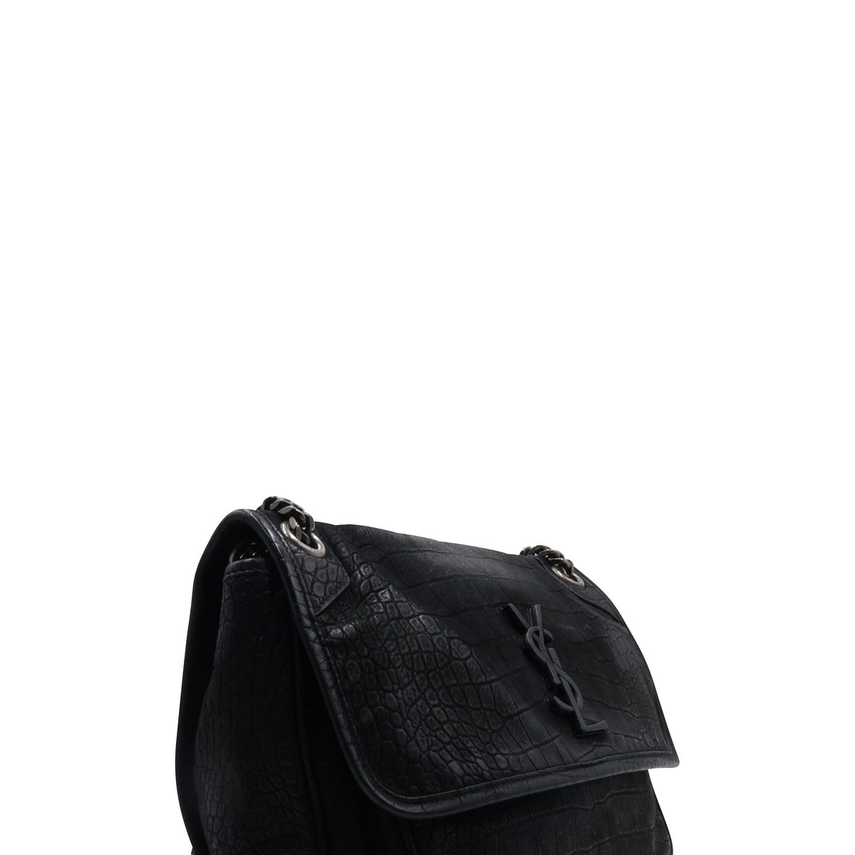 Medium Niki Crocodile Embossed Black