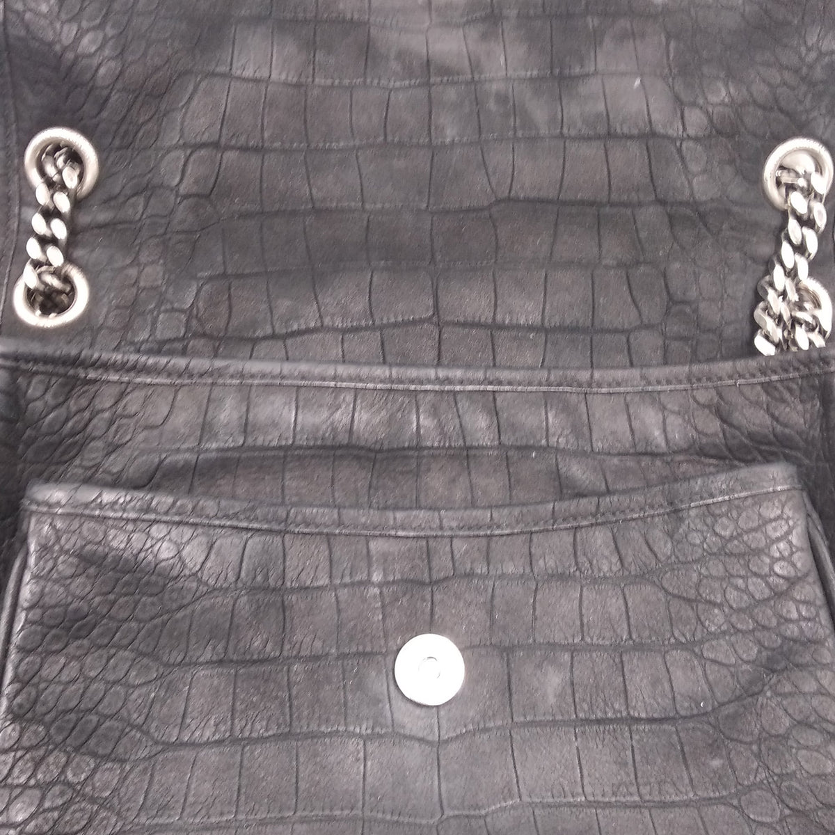 Medium Niki Crocodile Embossed Black