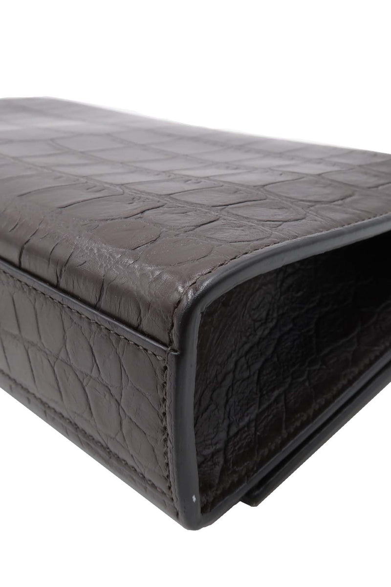 Monogram Medium Kate with Tassel Crocodile Embossed Matte with Silver Hardware Dark Brown