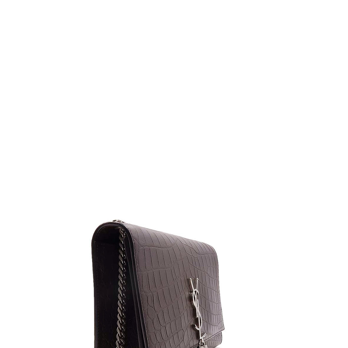 Monogram Medium Kate with Tassel Crocodile Embossed Matte with Silver Hardware Dark Brown