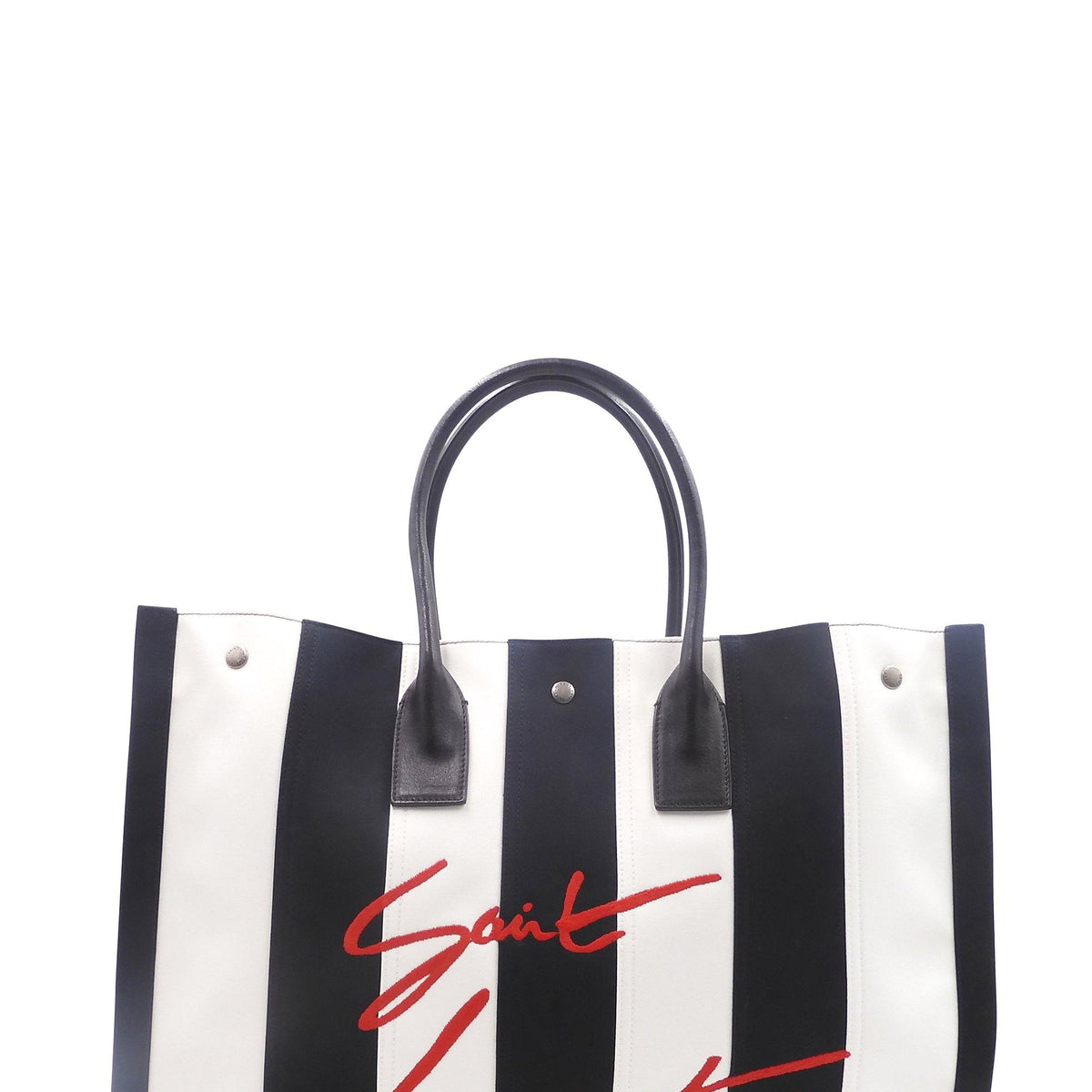 Striped Canvas Noe Cabas Tote Black White