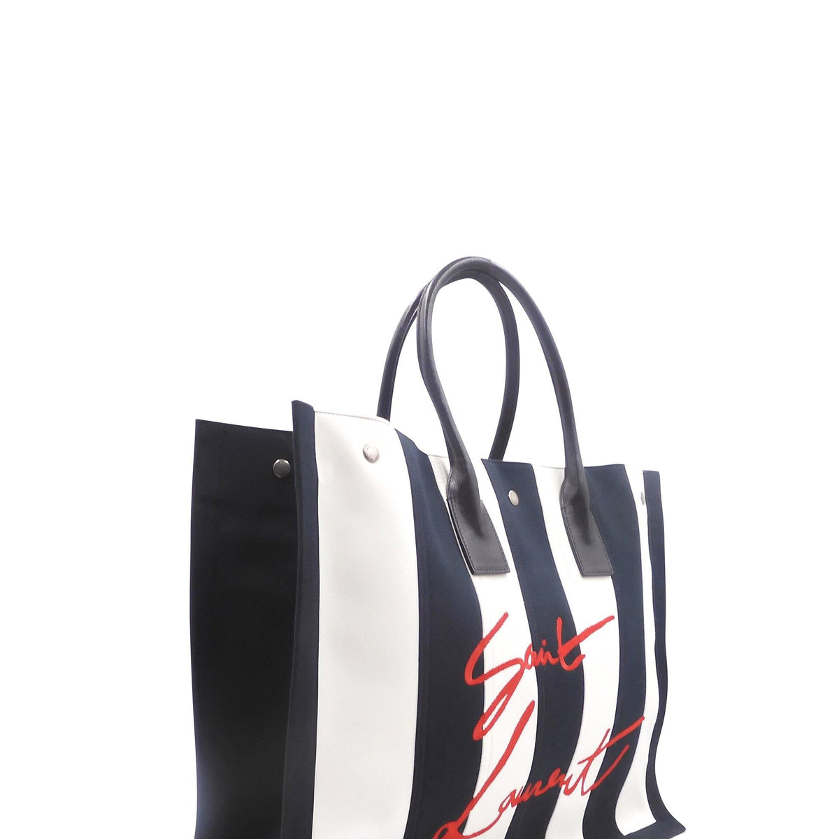 Striped Canvas Noe Cabas Tote Black White