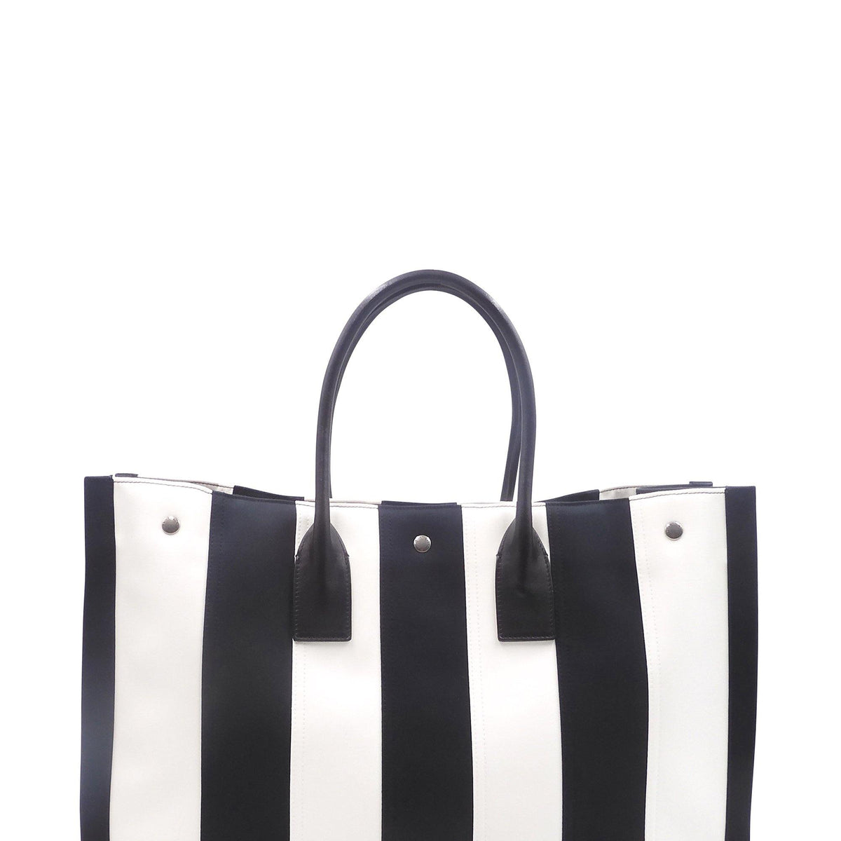 Striped Canvas Noe Cabas Tote Black White