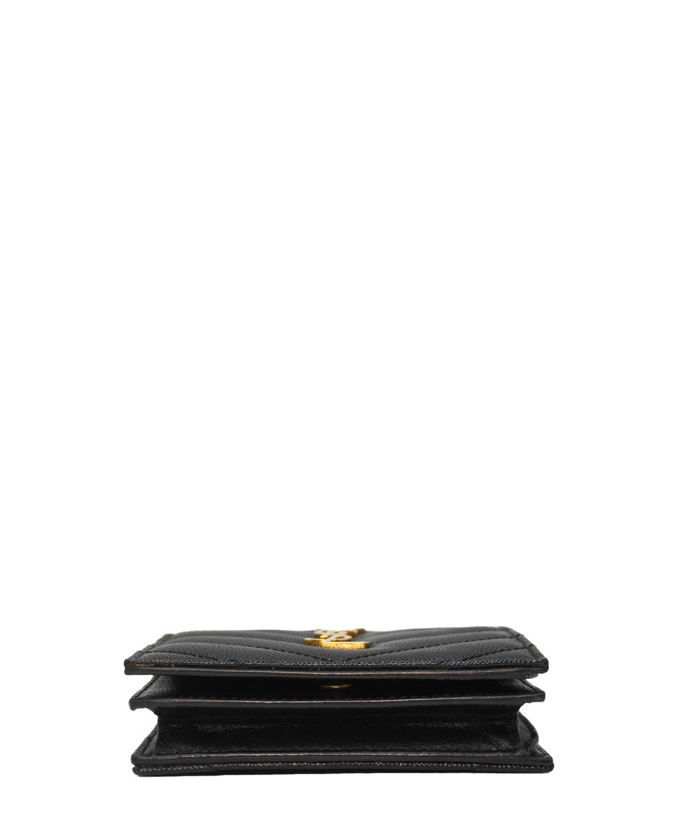 Matelasse Leather Monogram Compact Wallet Black