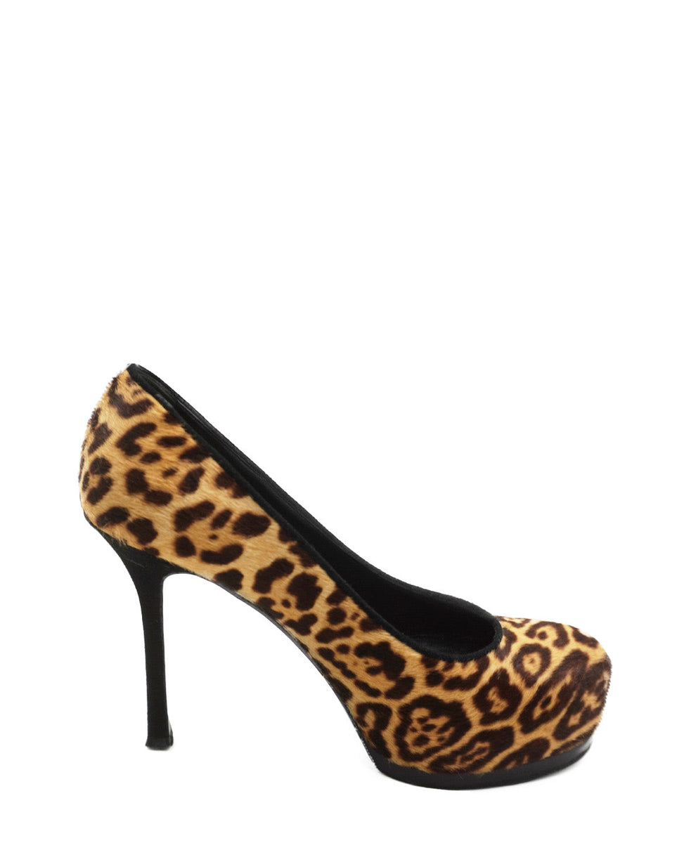 Palais Leopard Print Calf Hair Pumps Brown