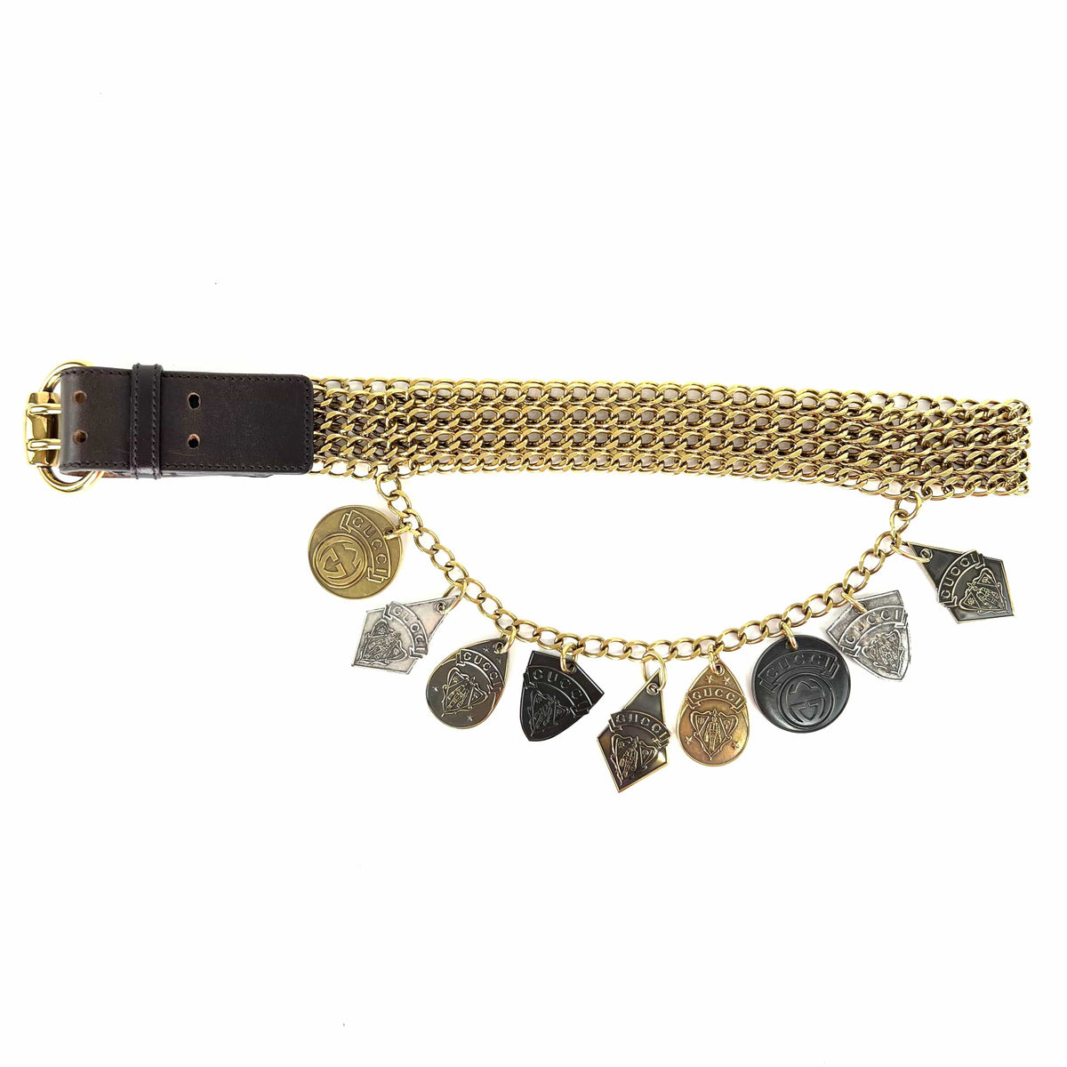 Top Quality Gucci Goldtoned Crest Charms Belt