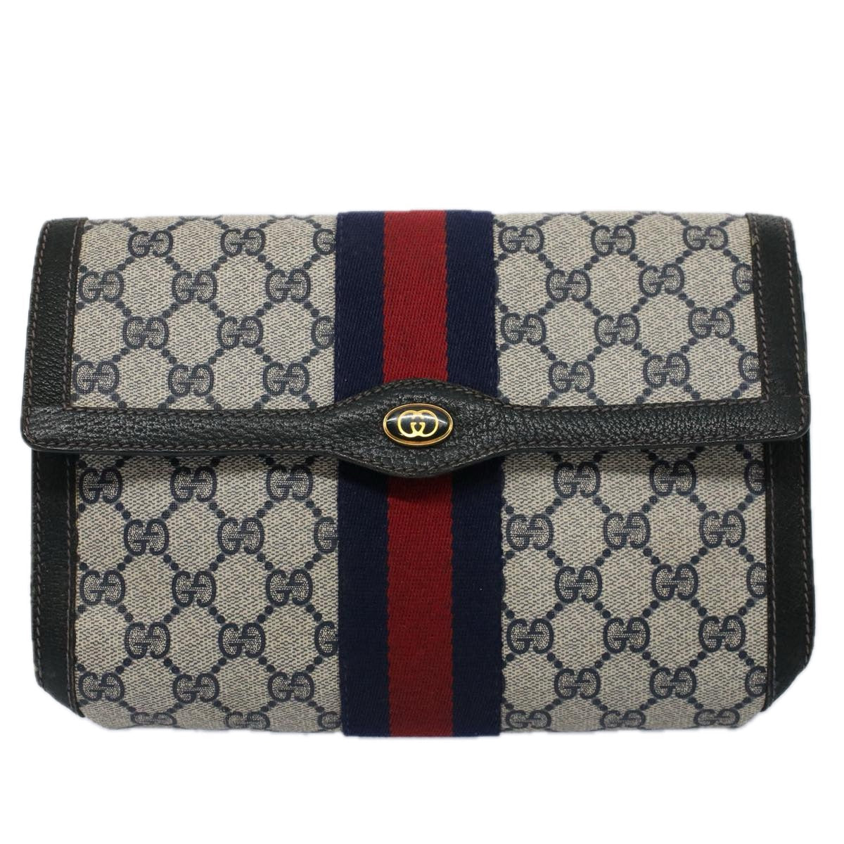 GUCCI GG Supreme Sherry Line Clutch Bag Red Navy 84 01 006 Auth th4322