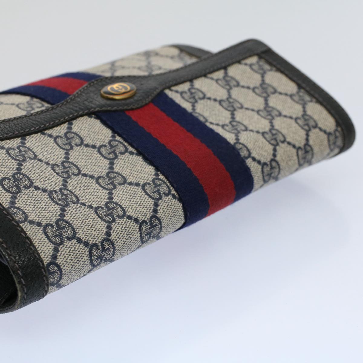 GUCCI GG Supreme Sherry Line Clutch Bag Red Navy 84 01 006 Auth th4322