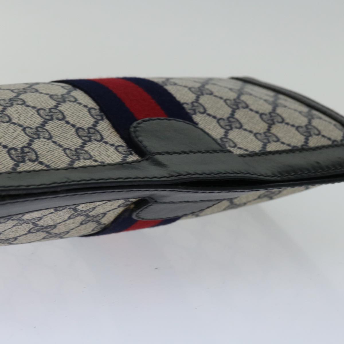 GUCCI GG Supreme Sherry Line Clutch Bag PVC Navy Red 010 378 Auth th4695