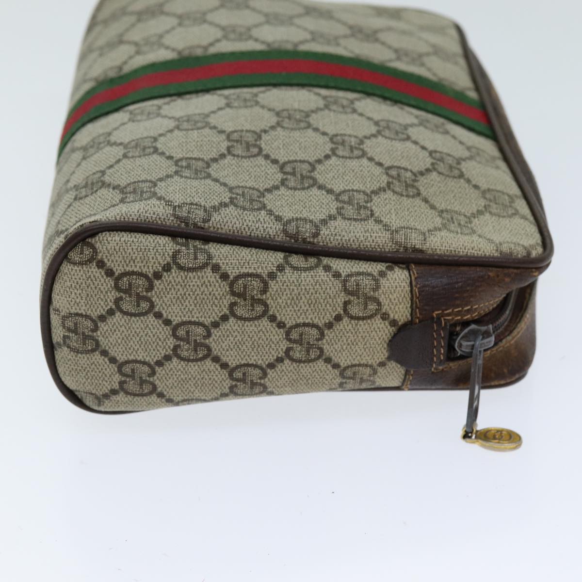 GUCCI GG Supreme Web Sherry Line Clutch Bag Beige Red 63 014 3553 Auth th4948