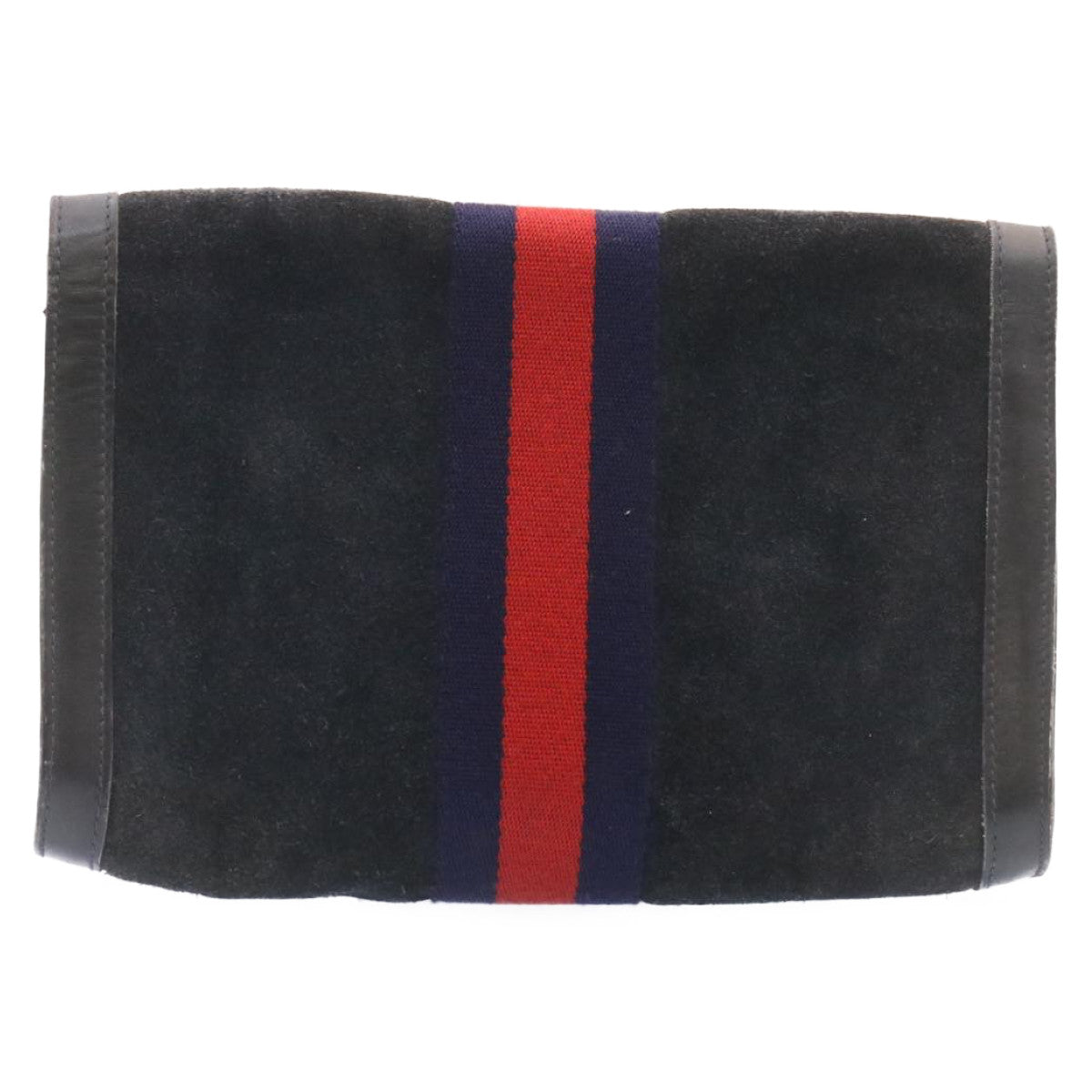 GUCCI Sherry Line Clutch Bag Suede Navy Red Auth am1160s
