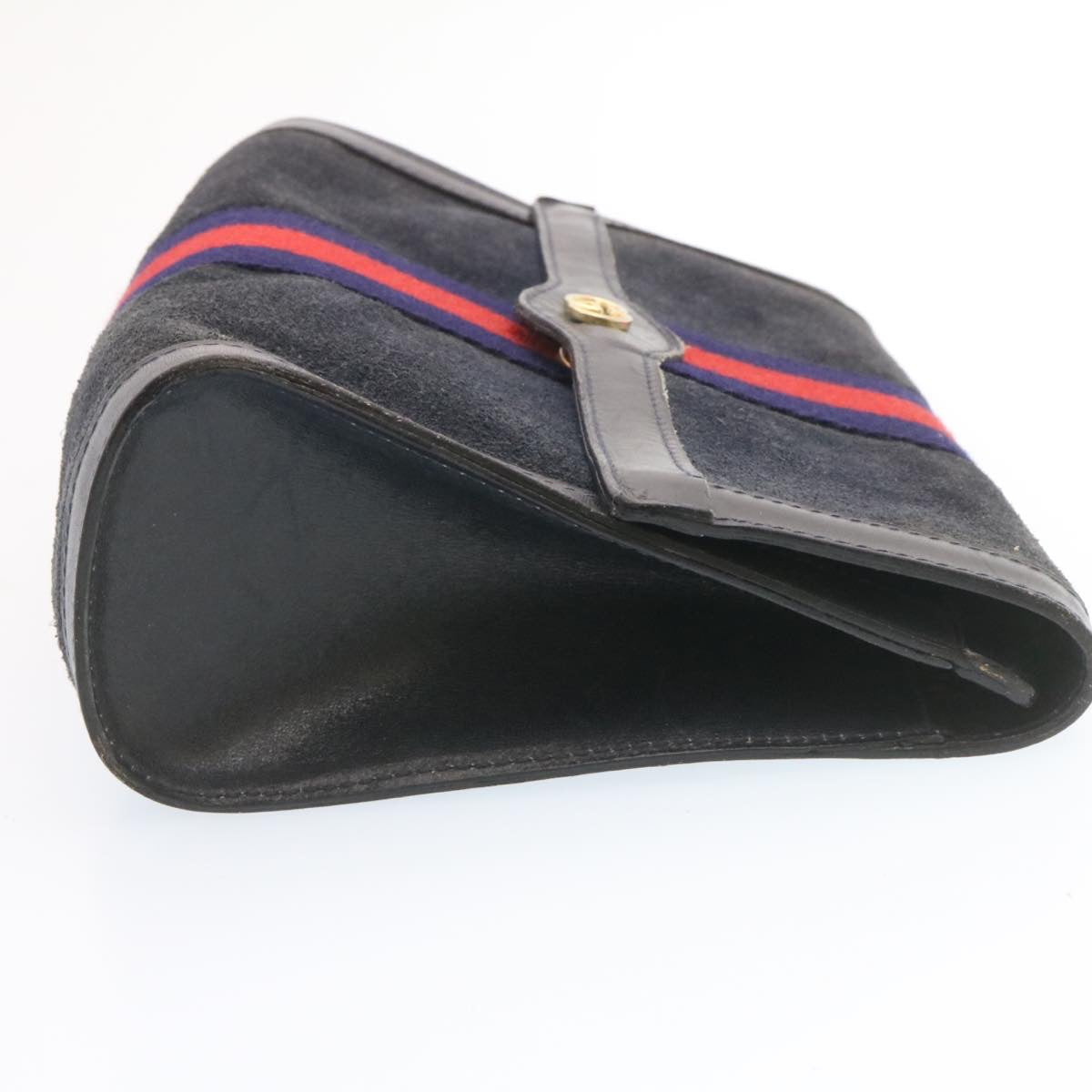 GUCCI Sherry Line Clutch Bag Suede Navy Red Auth am1160s