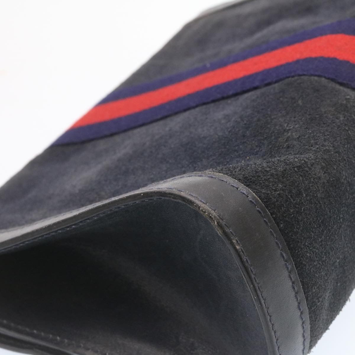 GUCCI Sherry Line Clutch Bag Suede Navy Red Auth am1160s