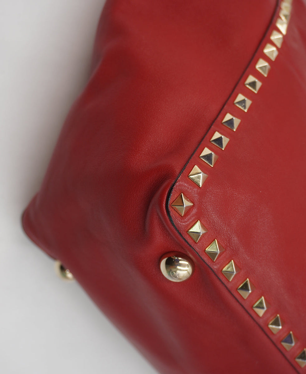Medium Rockstud Trapeze Tote Red