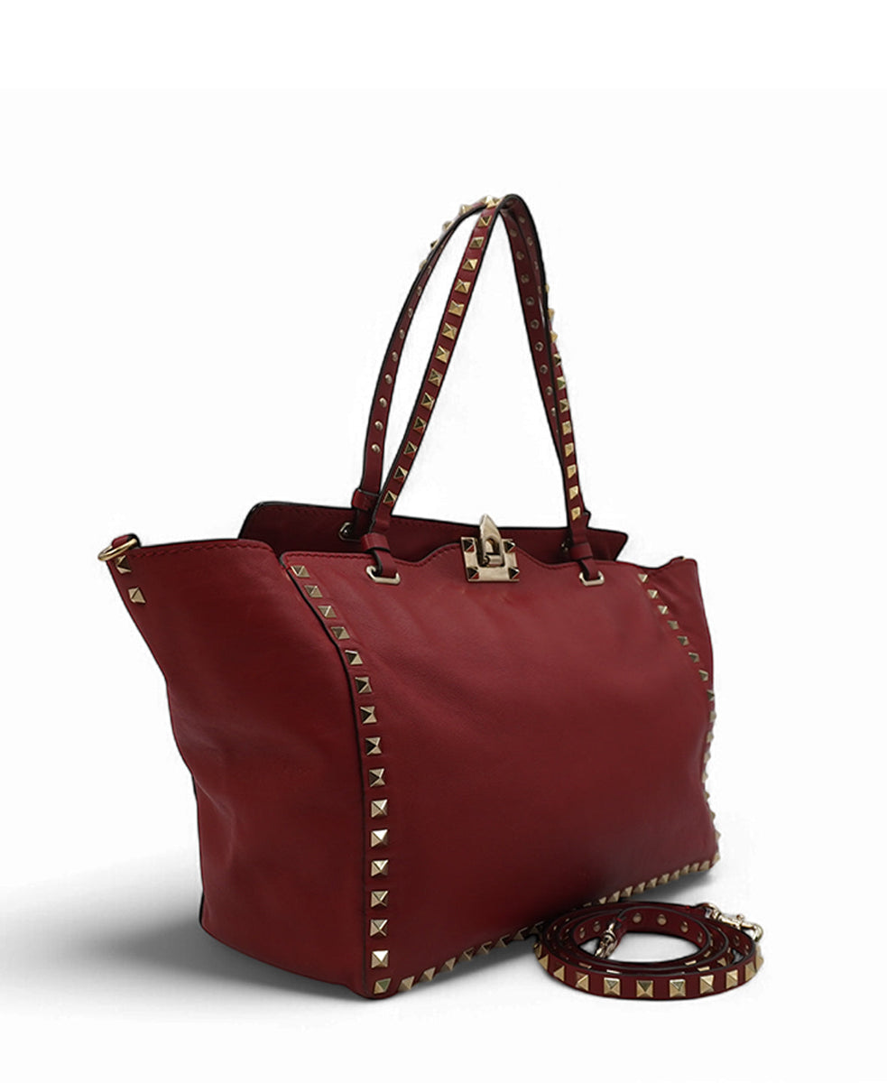 Medium Rockstud Trapeze Tote Red