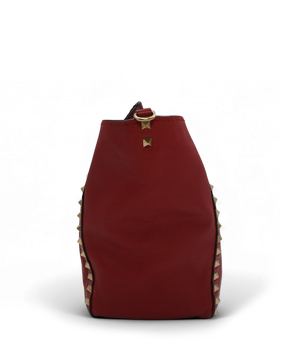 Medium Rockstud Trapeze Tote Red