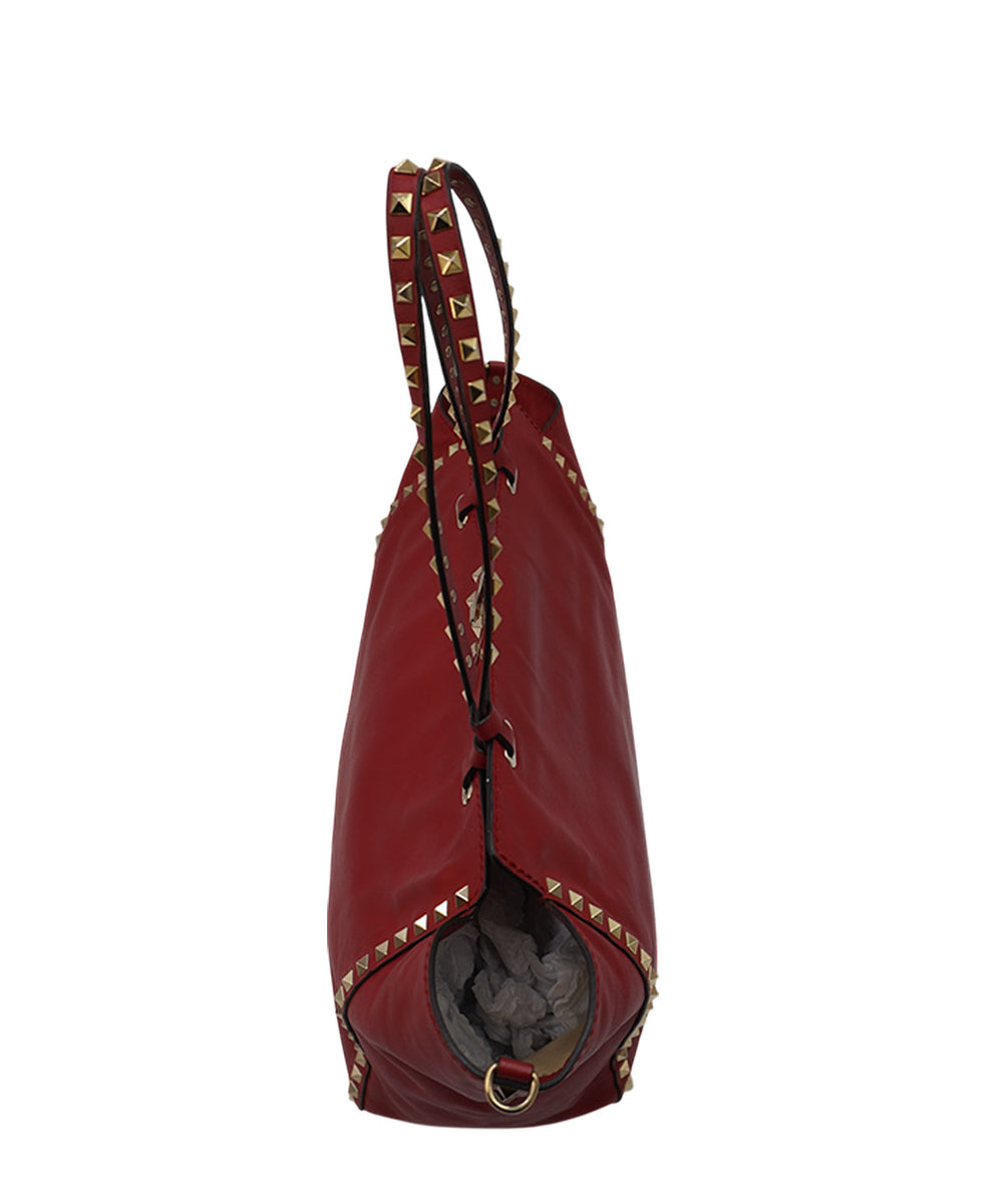 Medium Rockstud Trapeze Tote Red