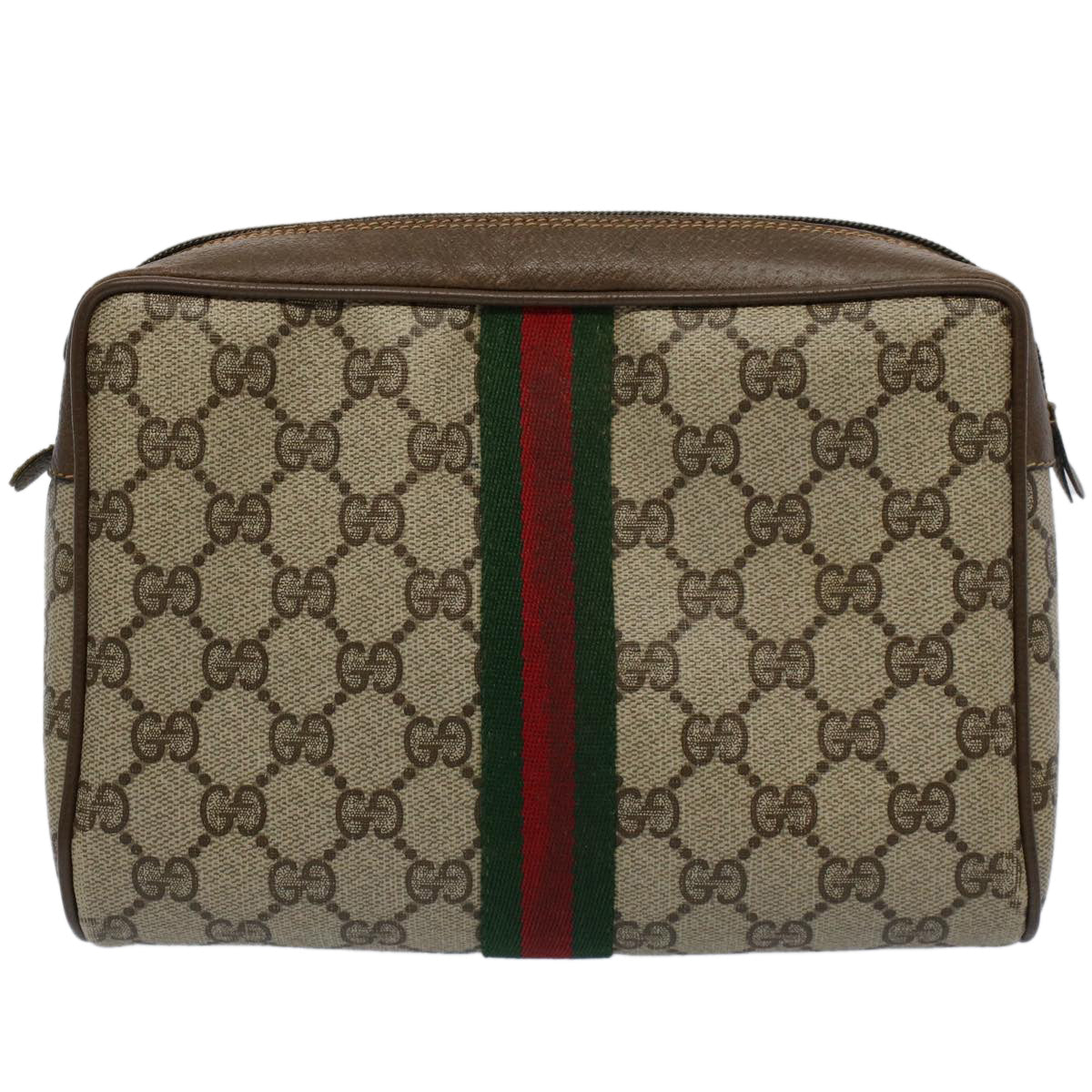 GUCCI GG Supreme Web Sherry Line Clutch Bag Beige Red Green 89 01 012 Auth yb427