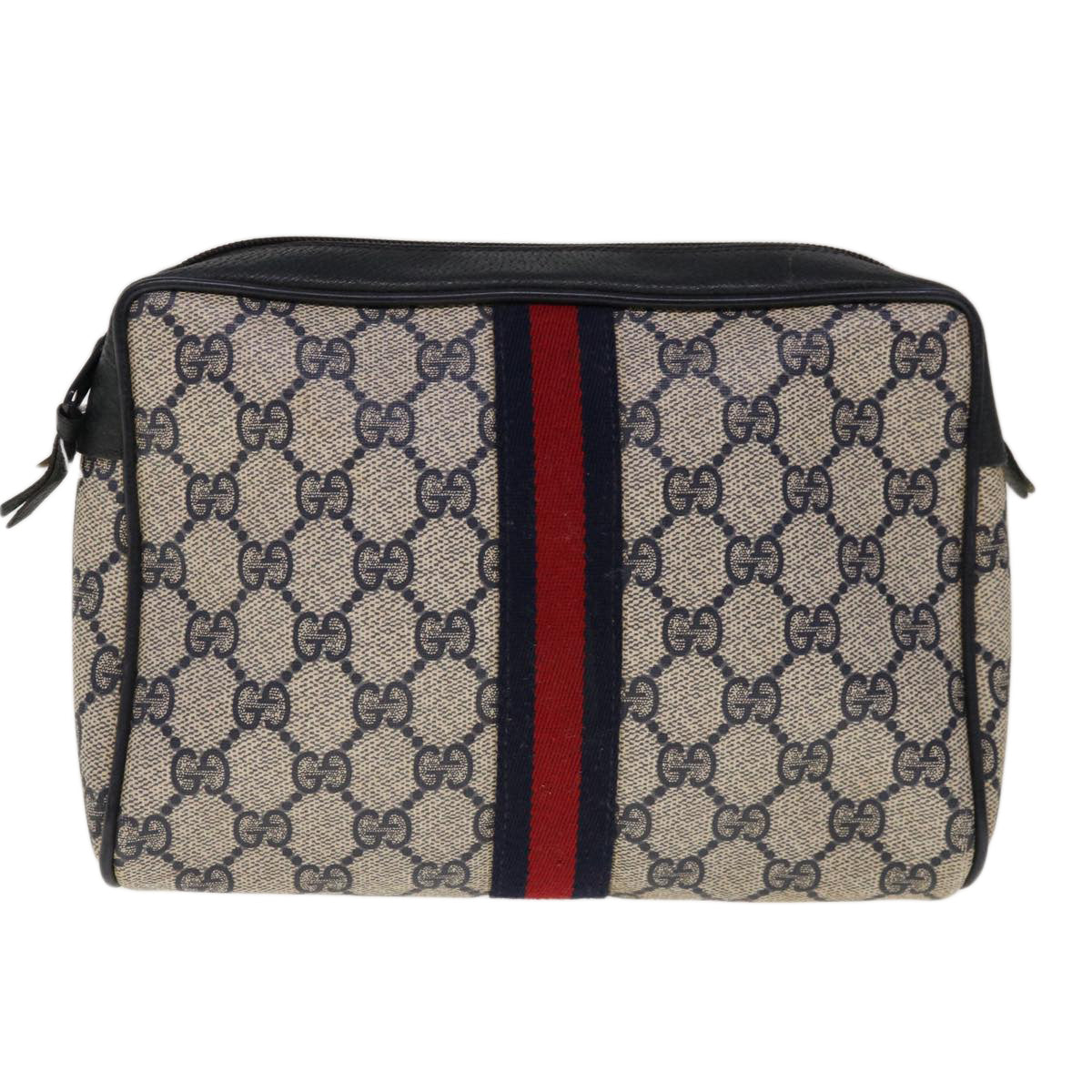 GUCCI GG Supreme Sherry Line Clutch Bag Red Navy 63 01 012 Auth yk10298