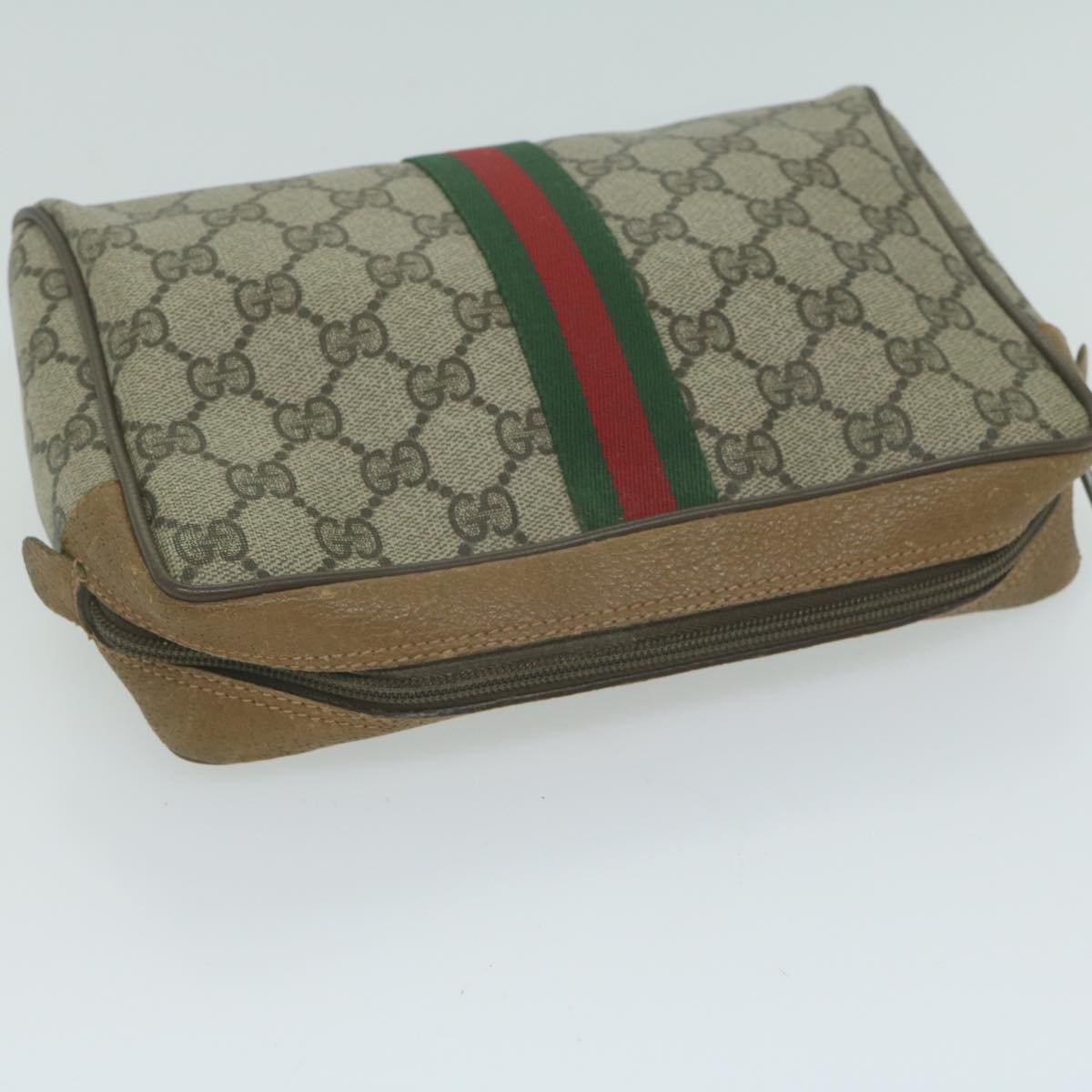 GUCCI GG Supreme Web Sherry Line Clutch Bag PVC Beige 89 01 012 Auth yk10592