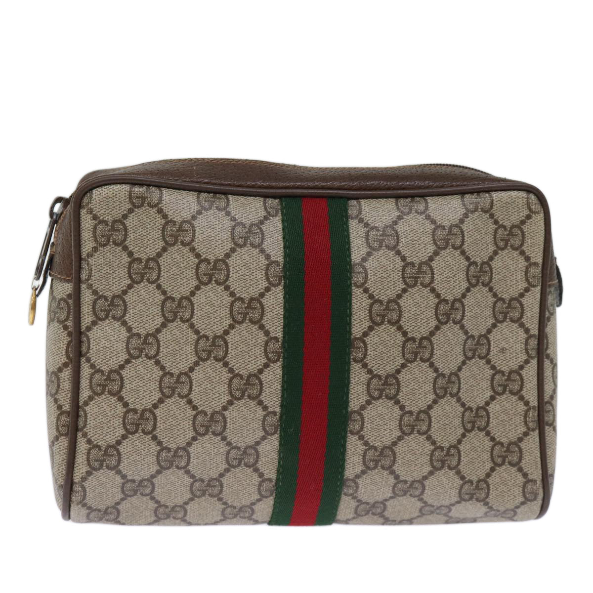 GUCCI GG Supreme Web Sherry Line Clutch Bag PVC Beige 63 01 012 Auth yk12088