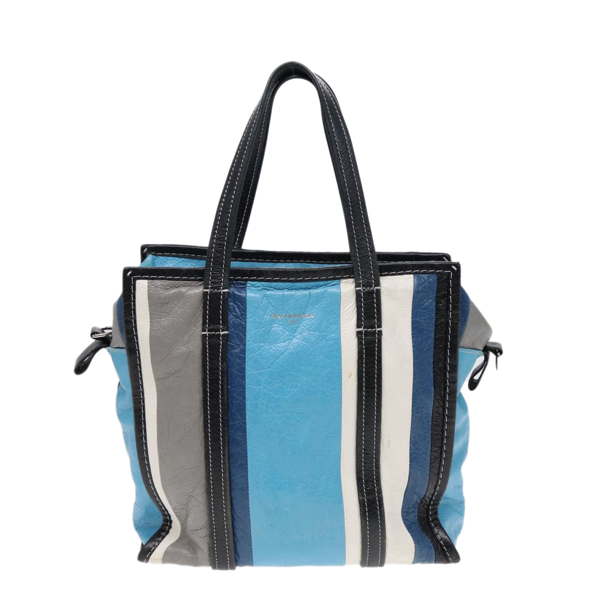 balenciaga Bazaar Shopper XS Tote Bag Leather Blue Silver 443096 Auth yk14420