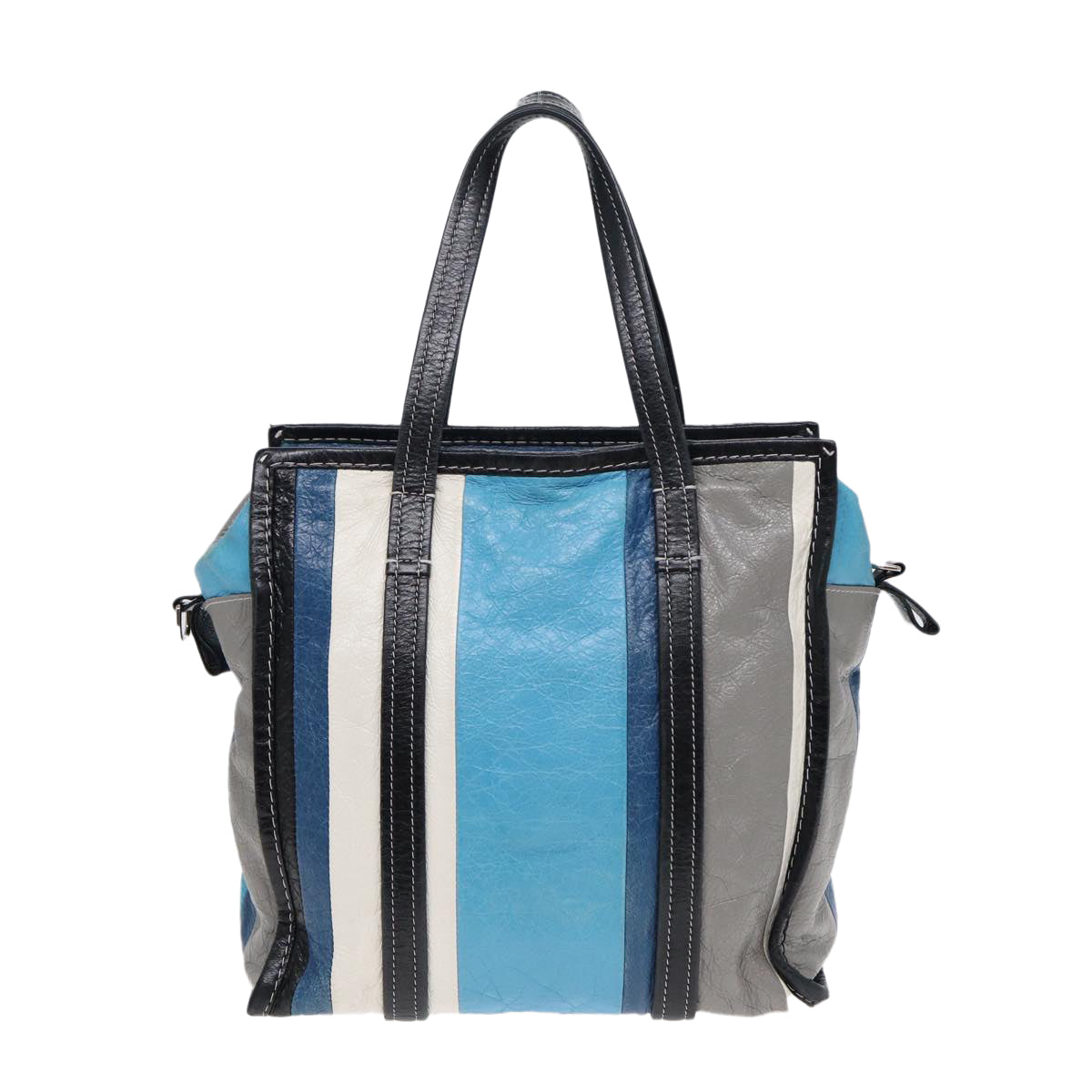 balenciaga Bazaar Shopper XS Tote Bag Leather Blue Silver 443096 Auth yk14420