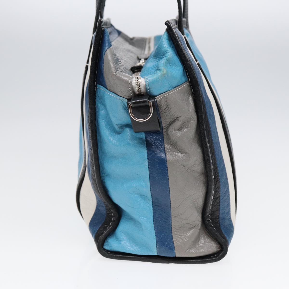 balenciaga Bazaar Shopper XS Tote Bag Leather Blue Silver 443096 Auth yk14420