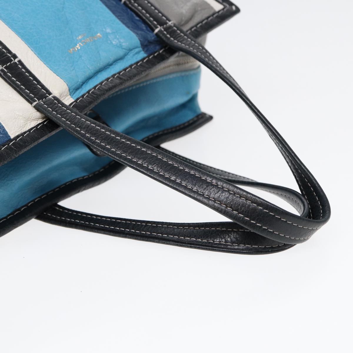 balenciaga Bazaar Shopper XS Tote Bag Leather Blue Silver 443096 Auth yk14420