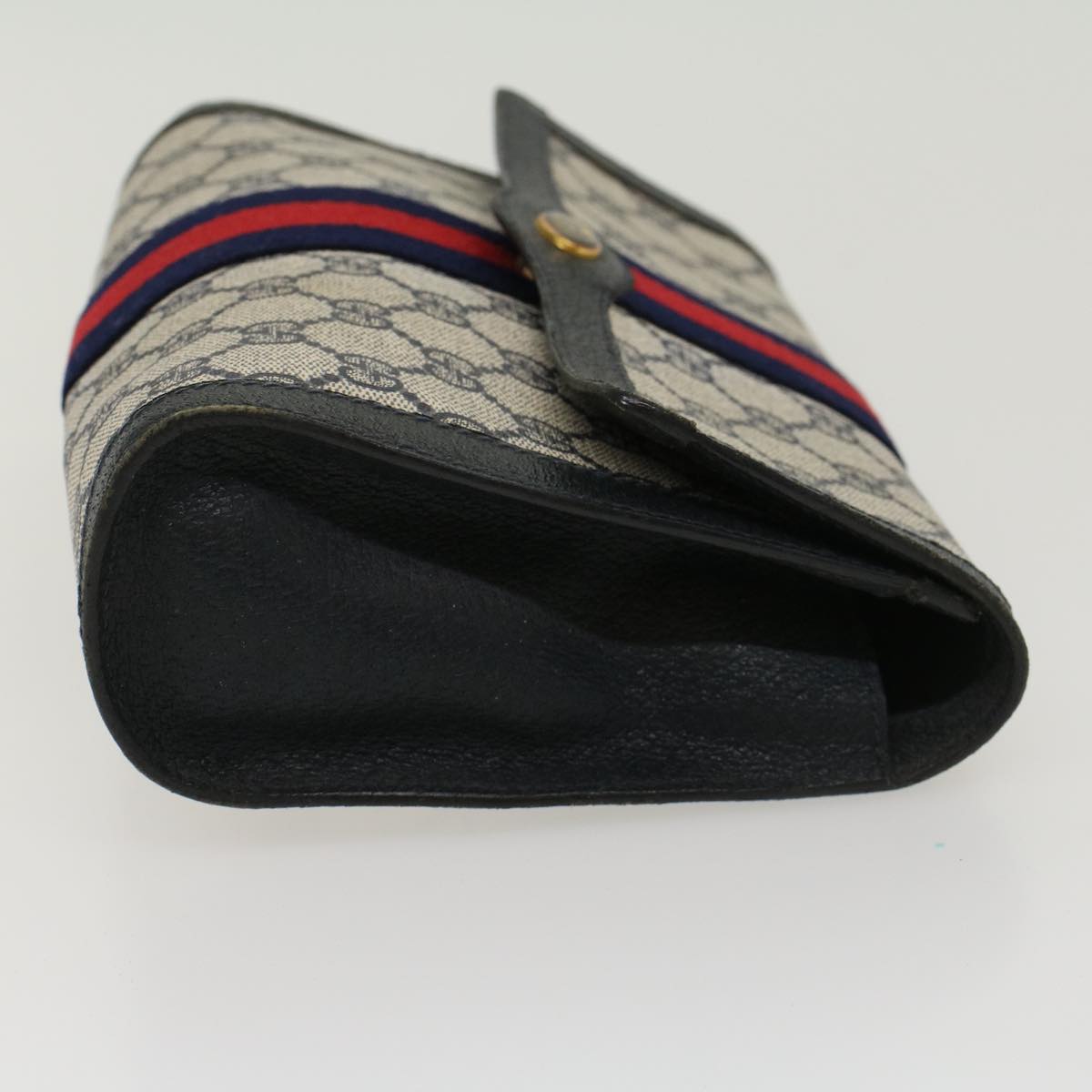 GUCCI GG Canvas Sherry Line Clutch Bag PVC Leather Gray Red Navy Auth yk7169