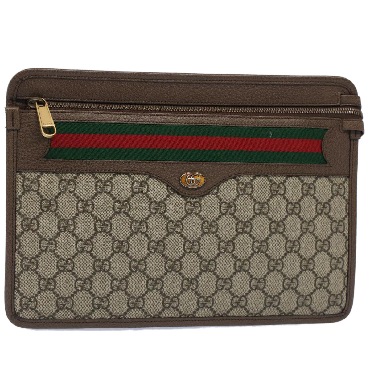 GUCCI Gg Canvas Web Sherry Line Clutch Bag Beige Red Green 597619 Auth Yk8242