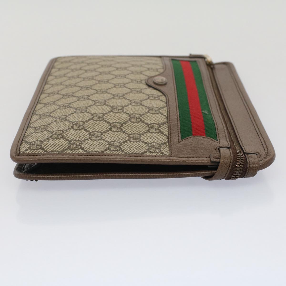GUCCI Gg Canvas Web Sherry Line Clutch Bag Beige Red Green 597619 Auth Yk8242