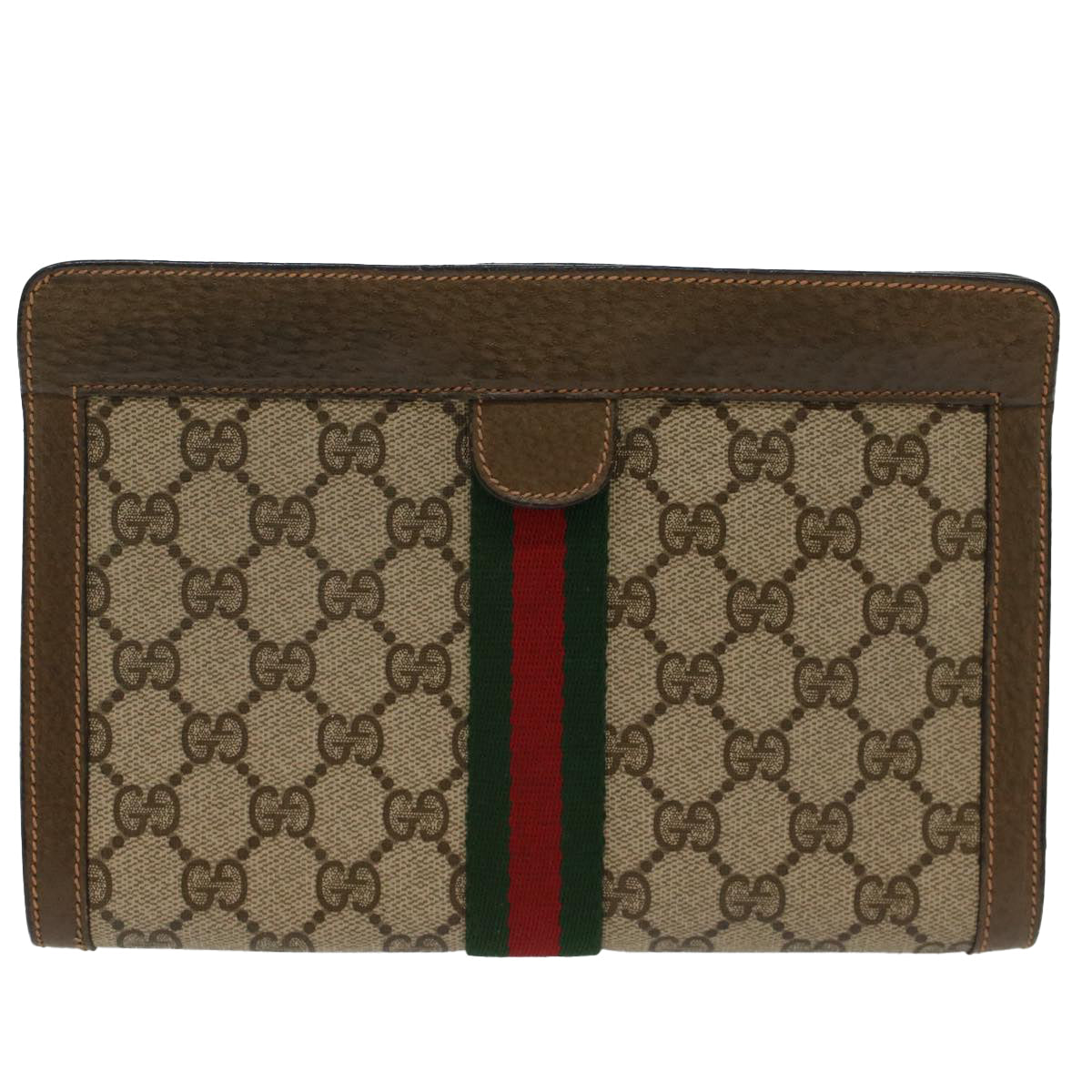 GUCCI GG Canvas Web Sherry Line Clutch Bag Beige Red Green 89.01.001 Auth yk8285