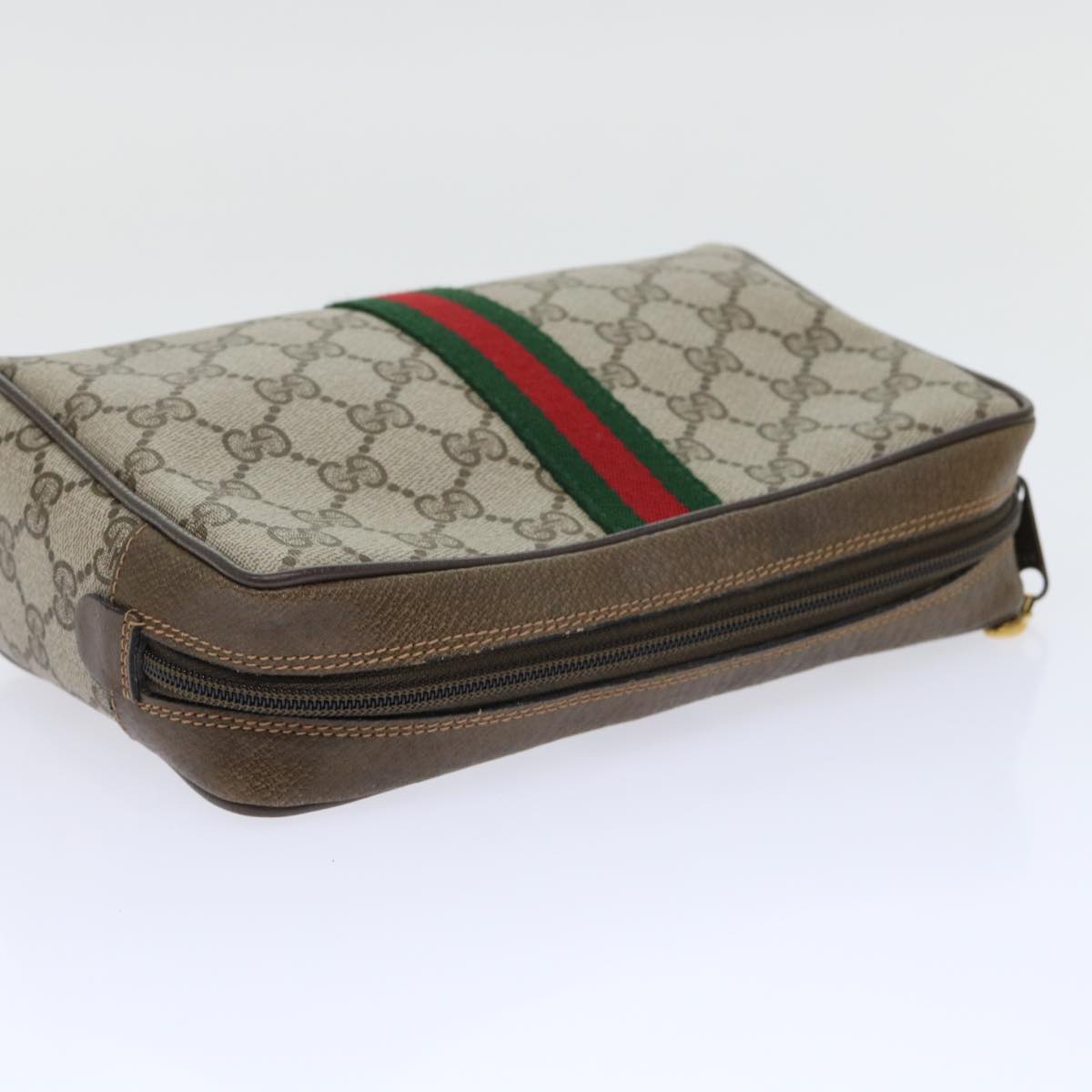 GUCCI Gg Canvas Web Sherry Line Clutch Bag Beige Red 63 01 012 Auth Yk8363b