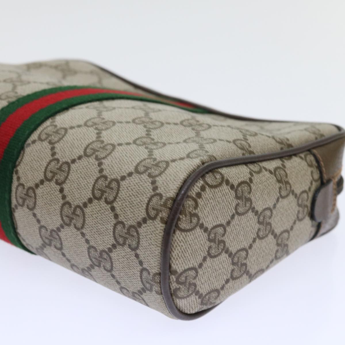 GUCCI Gg Canvas Web Sherry Line Clutch Bag Beige Red 63 01 012 Auth Yk8363b