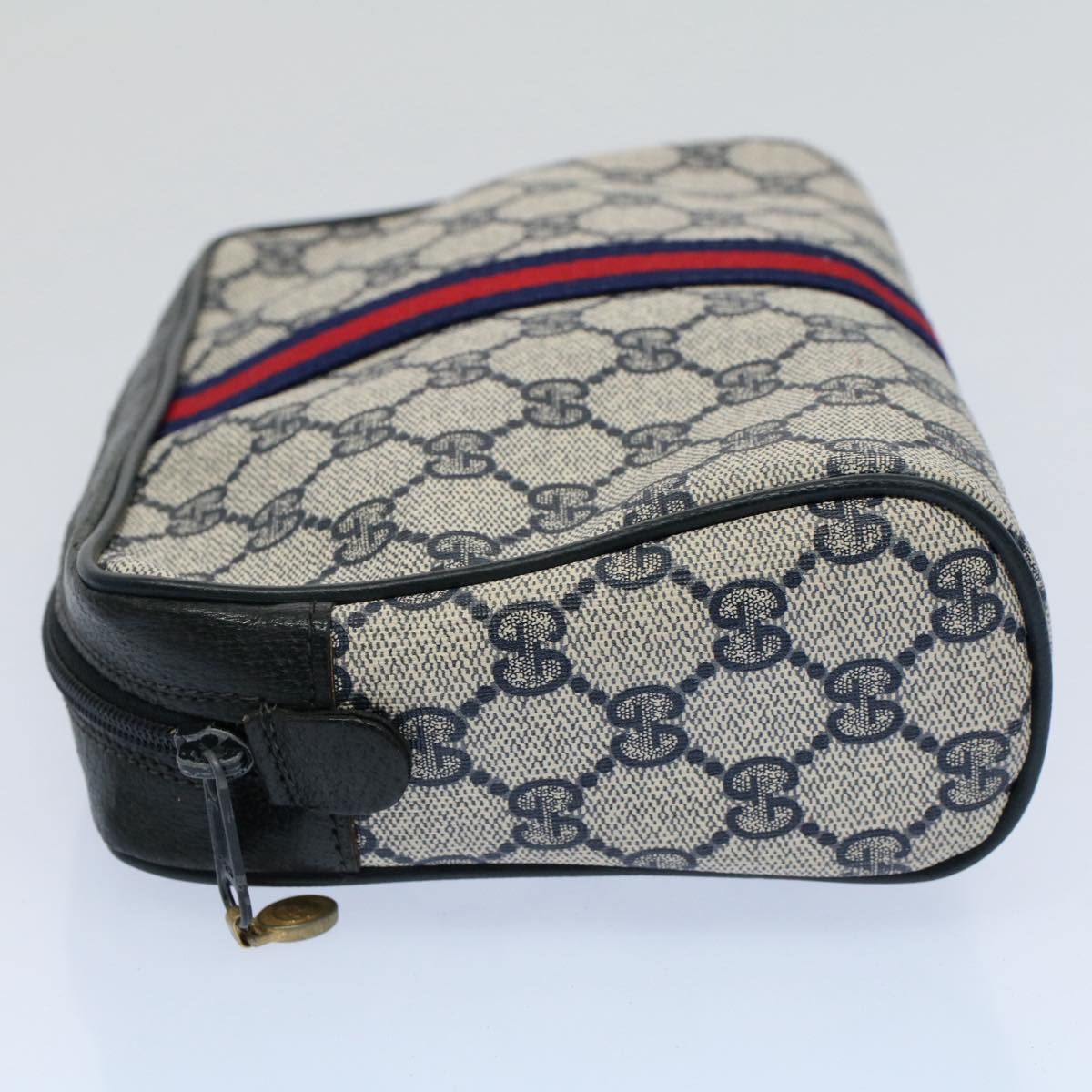 GUCCI GG Canvas Sherry Line Clutch Bag Red Navy gray 14.014.3553 Auth yk8501