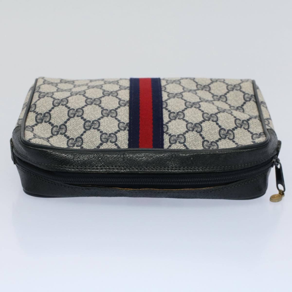 GUCCI GG Canvas Sherry Line Clutch Bag Red Navy gray 14.014.3553 Auth yk8501