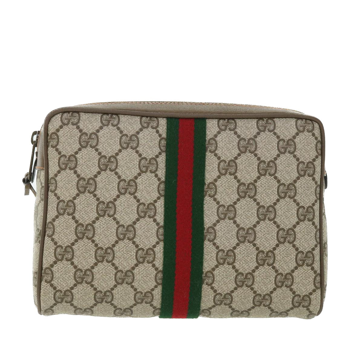 GUCCI Gg Canvas Web Sherry Line Clutch Bag Beige Red Green 89 01 012 Auth Yk8753